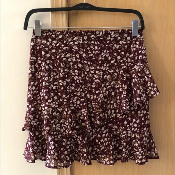A Beautiful Soul Maroon Leopard Print Ruffled Pull On Skirt XL - Picture 1 of 7